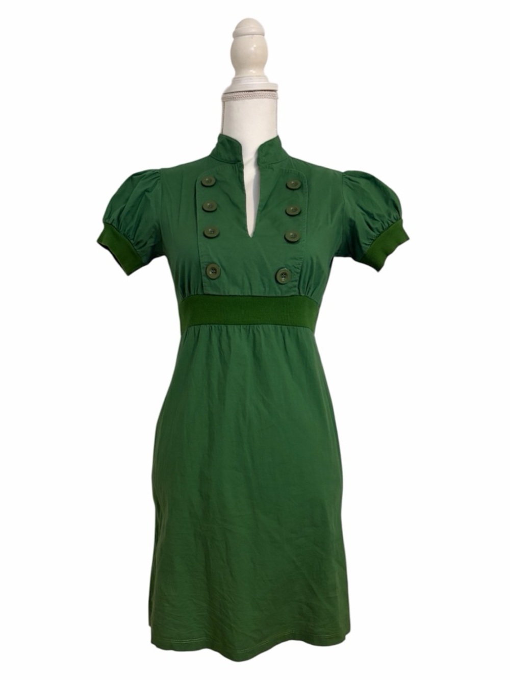 BeBop Green Short-Sleeve Empire-Waist Midi Summer Dress Women’s Small (fitted) - Picture 2 of 11